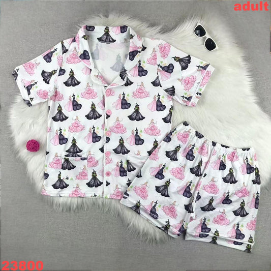 Adult Green/Pink Witch Button Up Set