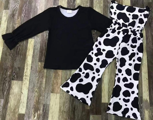 Long Sleeve Top & Cowprint Romper Set