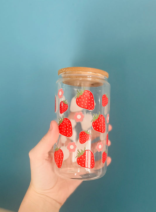 16oz Strawberry Wrapped Glass Cup