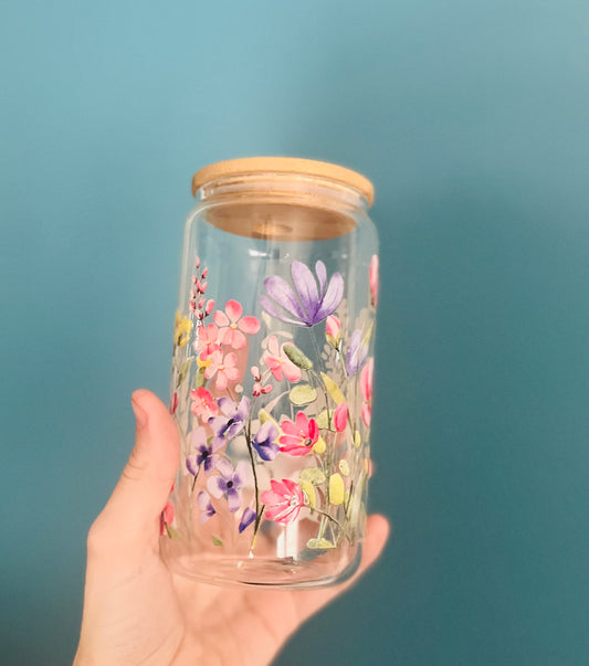 16oz Flower Wrapped Glass Cup